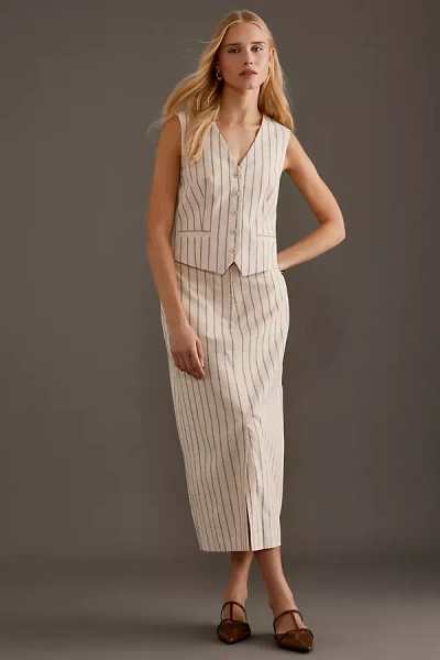 Selected Femme Hilda Stripe Pencil Skirt In Orange
