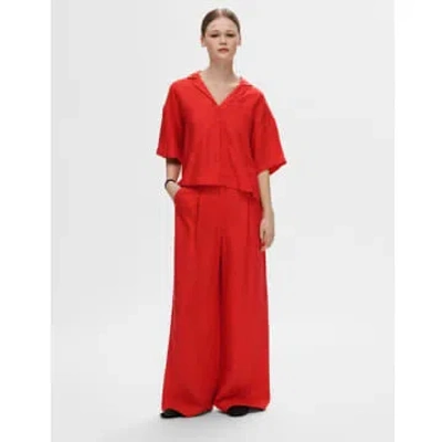 Selected Femme | Lyra Wide Linen Trousers | Scarlet Flame In Red