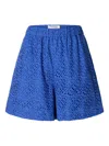 Selected Femme Perforated Elasticated-waistband Shorts In Blue