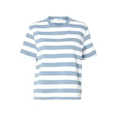 Selected Femme Slfessential Endless Sky Striped Boxy T-shirt In Blue