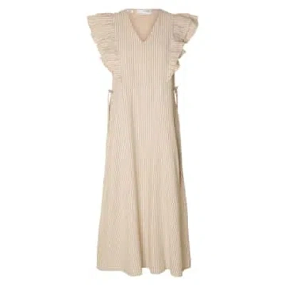 Selected Femme Striped Ankle Linen Dress In White