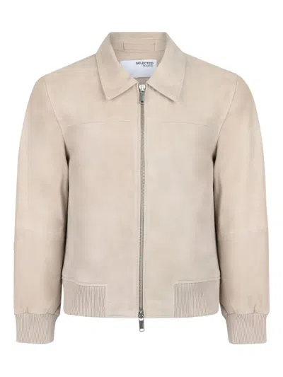 Selected Femme Suede Bomber Jacket In Neutral