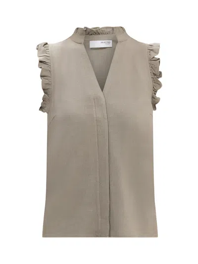 Selected Femme Sun Ruffle Top In Green