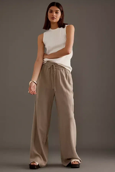 Selected Femme Viva-gulia Linen-blend Trousers In Brown