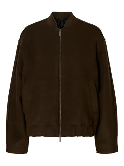 Selected Femme Zip-front Bomber Jacket In Brown