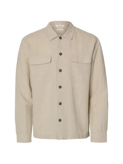 Selected Flap-pocket Buttoned Overshirt In Neutral