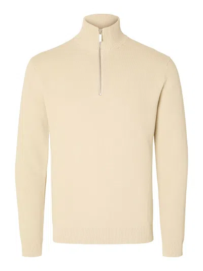 Selected Half Zip Man Sweater  Half White In Neutral