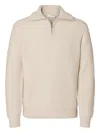 Selected Gerippter Pullover Mit Reissverschluss In Neutral