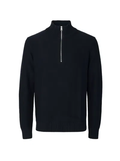 Selected Feinstrickpullover Mit Kurzem Reissverschluss In Blau