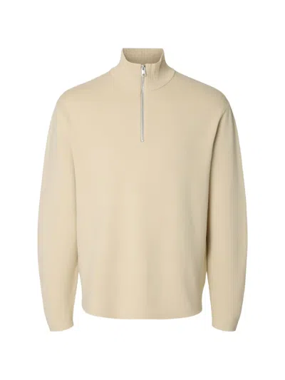 Selected Half-zip Knitted Sweater In Gold