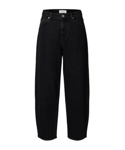 Selected High-waisted Straight-leg Jeans In Black