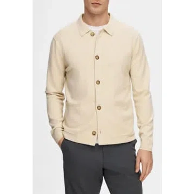 Selected Homme Fog Teller Knit Polo Cardigan In Neutral