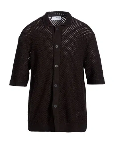 Selected Homme Man Cardigan Dark Brown Size L Organic Cotton