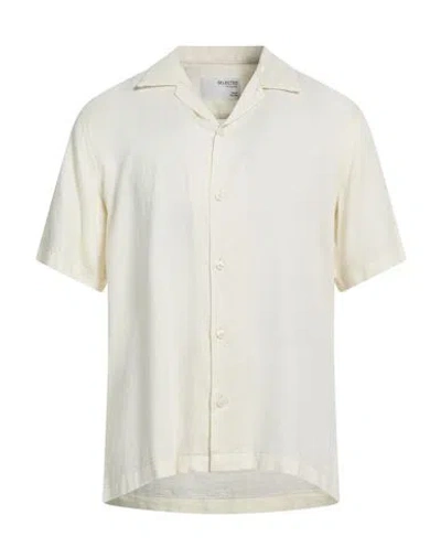 Selected Homme Man Shirt Cream Size 15 ¾ Tencel, Linen In White