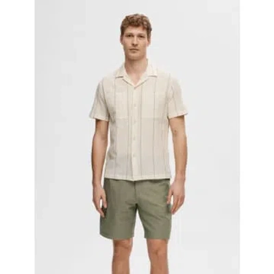 Selected Homme Resort Camp Short Sleeve Shirt Egret Stripes In Neutral