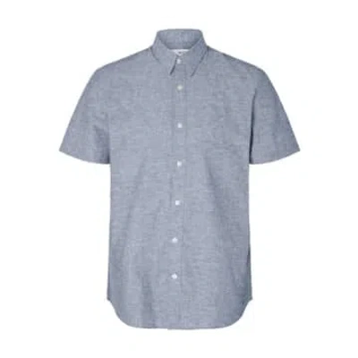 Selected Homme Slhslimnew-linen Medium Blue Denim Classic Shirt