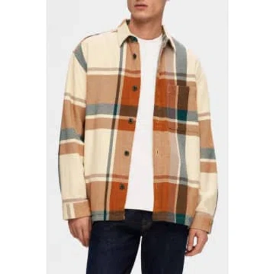Selected Homme Sugar Almond Check Overshirt In Multi