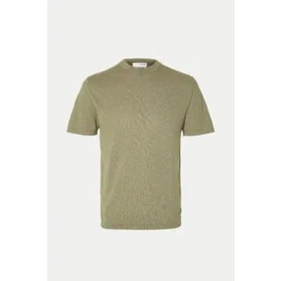Selected Homme Vetiver Berg Linen Knit Tee In Green