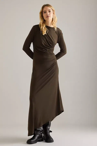 Selected Ilina Draped Asymmetric Maxi Dress In Brown