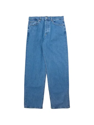 Selected Leather-patch Jeans In Blue