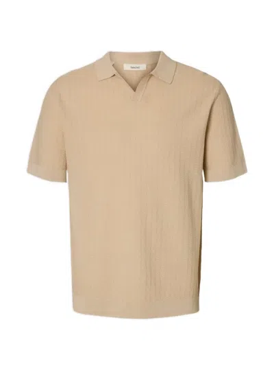 Selected Linen-blend Polo Shirt In Neutral