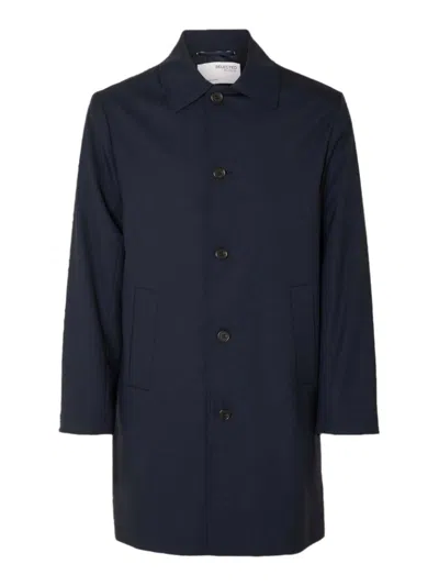 Selected Long Sleeve Coat In Blue