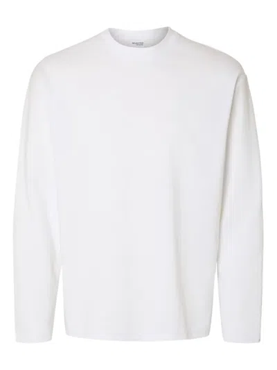 Selected Long-sleeve Crew-neck T-shirt In White