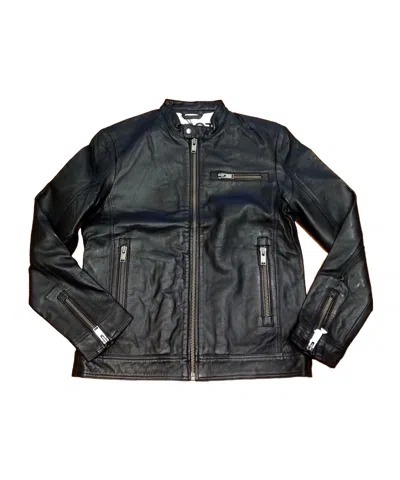 Selected Long-sleeved Leather Jacket In Black