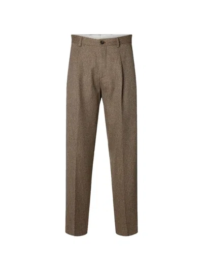 Selected Lou Pleated Wool Trousers In Brown