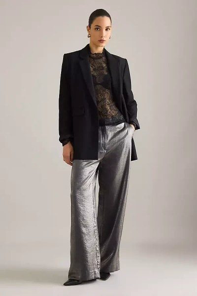 Selected Margot Coated Mid-rise Wide-leg Trousers In Black