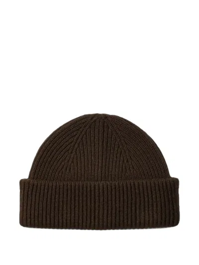 Selected Mason Sailor Ribbed Beanie Hat In Brown