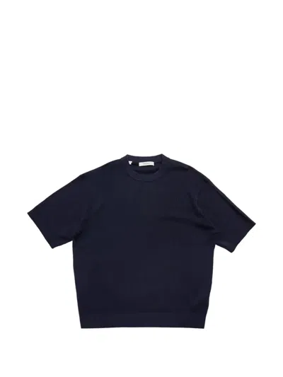 Selected Mattis Ribbed-knit T-shirt In Blue