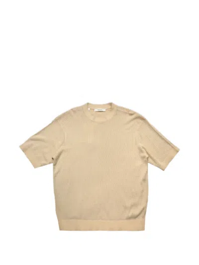 Selected Mattis Ribbed-knit T-shirt In Brown