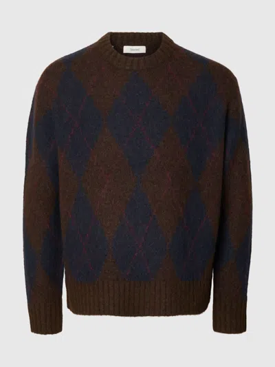 Selected Men's Sweater  Slmrai Ls Knit Argyle Delc In Brown