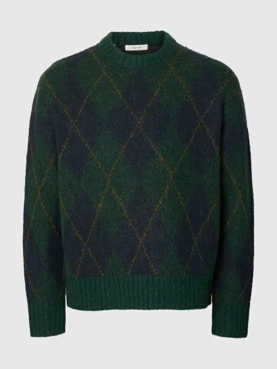 Selected Men's Sweater  Slmrai Ls Knit Argyle Delc In Green