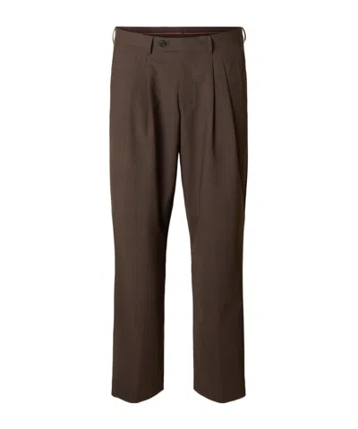 Selected Pleated Suit Pants In Brown