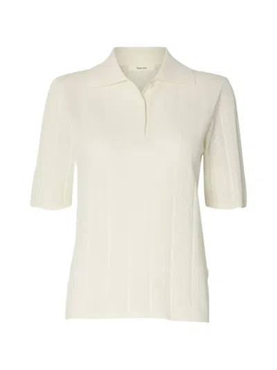 Selected Pointelle-knit Polo Shirt In White