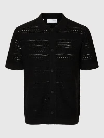 Selected Polo Cardigan Man  Crochet Black