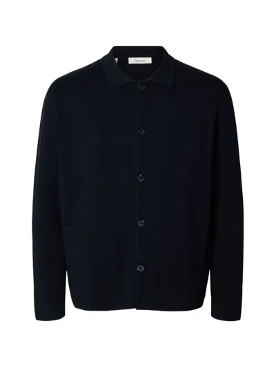 Selected Polo-collar Cardigan In Black