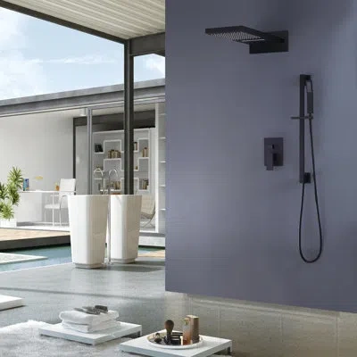 Selected Pressure Balanced 2-function Rain Shower And Hand Shower With Adjustable Slide Bar Rough-in Valve In Matte Black