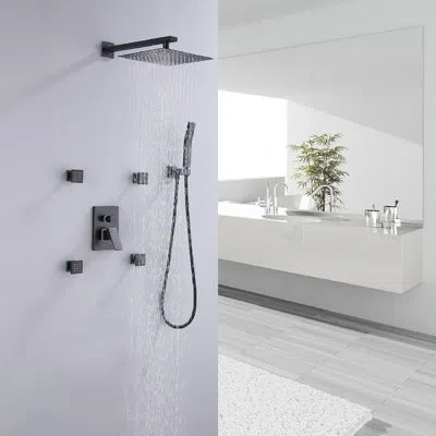 Selected Rain Shower System Ceiling Mount Rain Shower Head With 4 Body Sprays And Handheld Shower Combo Set In White