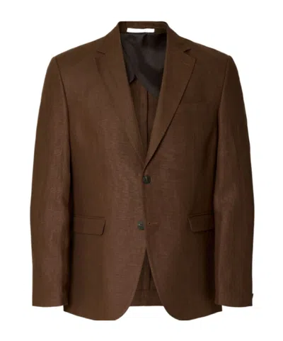 Selected Regular Fit Linen Blazer In Brown