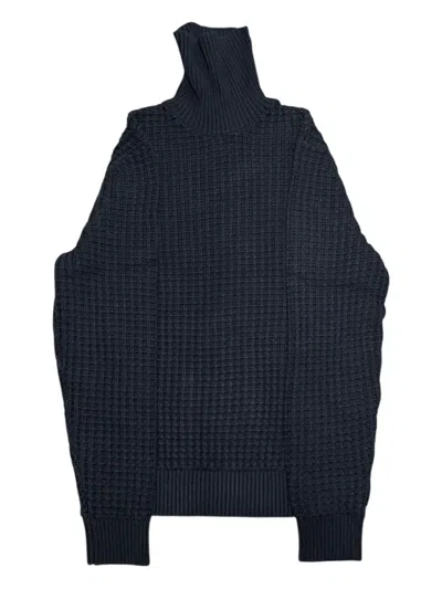 Selected Roll-neck Waffle Sweater In Blue