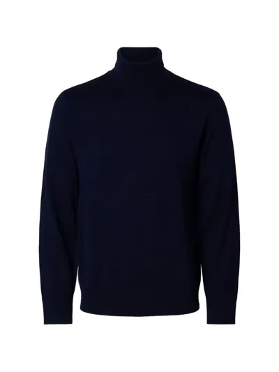 Selected Roll-neck Knitted Sweater In Blue