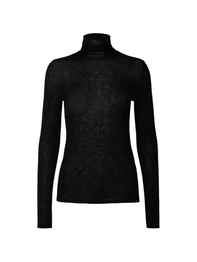 Selected Roll-neck Long-sleeve T-shirt In Black