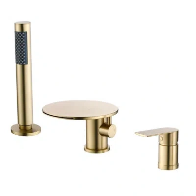 Selected Round Deck-mounted Three-hole Single Handle Bathtub Faucet In Brass