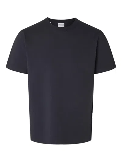 Selected Seersucker Crewneck T-shirt In Blue