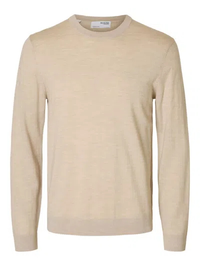 Selected Shirts Man  16094647 Tray Merino Crew Oatmeal In Neutral