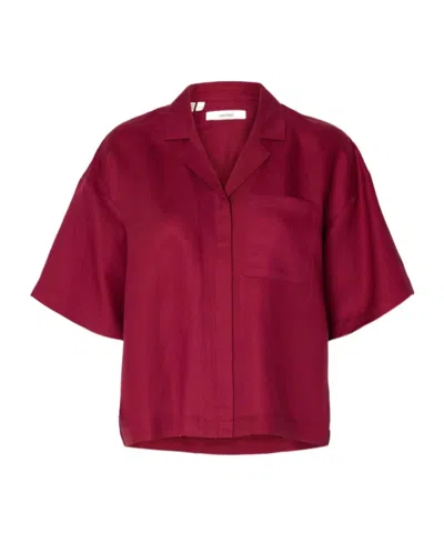 Selected Short Sleeved Linen-blend Shirt In Red