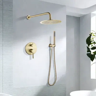 Selected Shower System, Wall Mounted Shower Faucet With Rough-in Valve In Brushed Gold